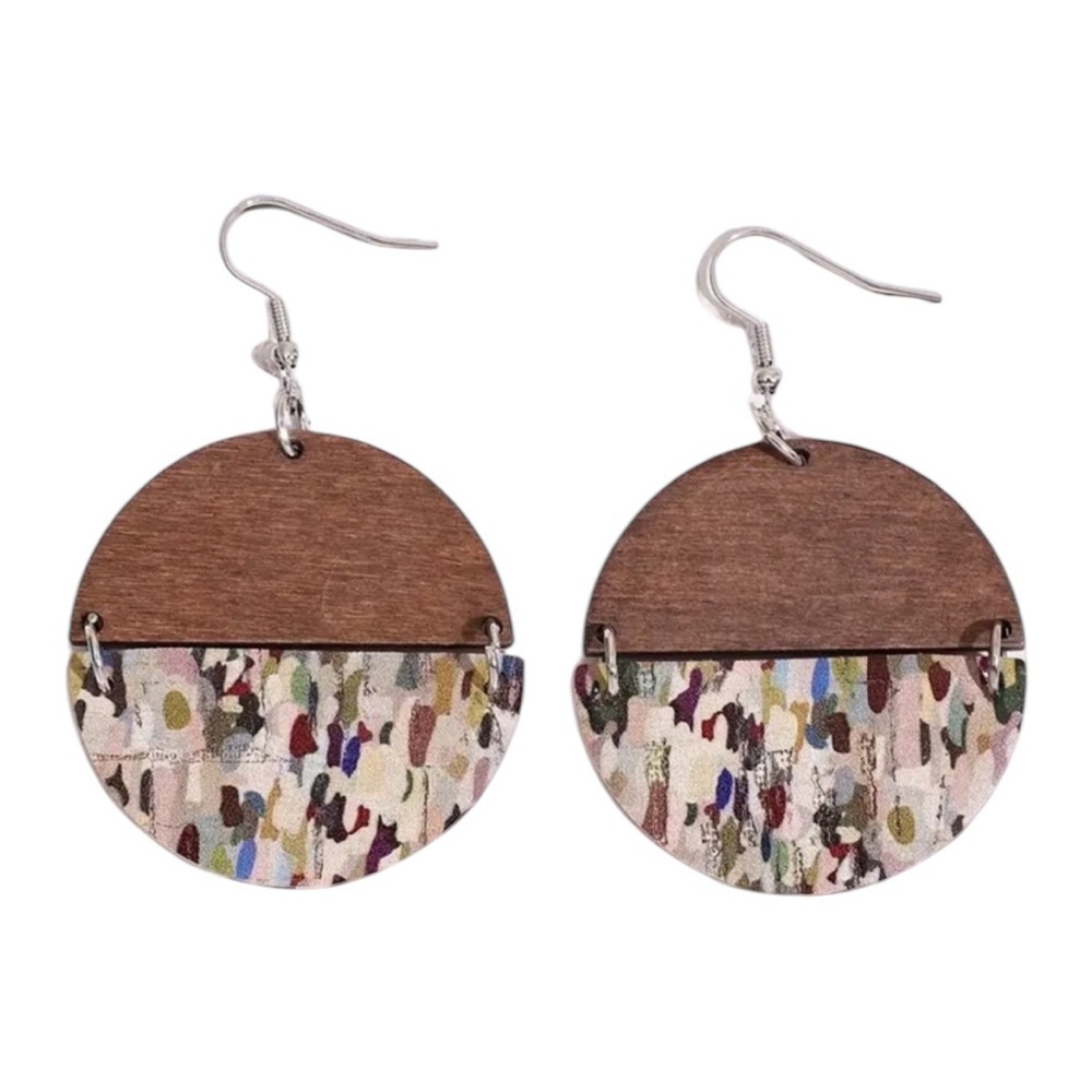 Colorful Oil Painting Wooden Dangle Earrings